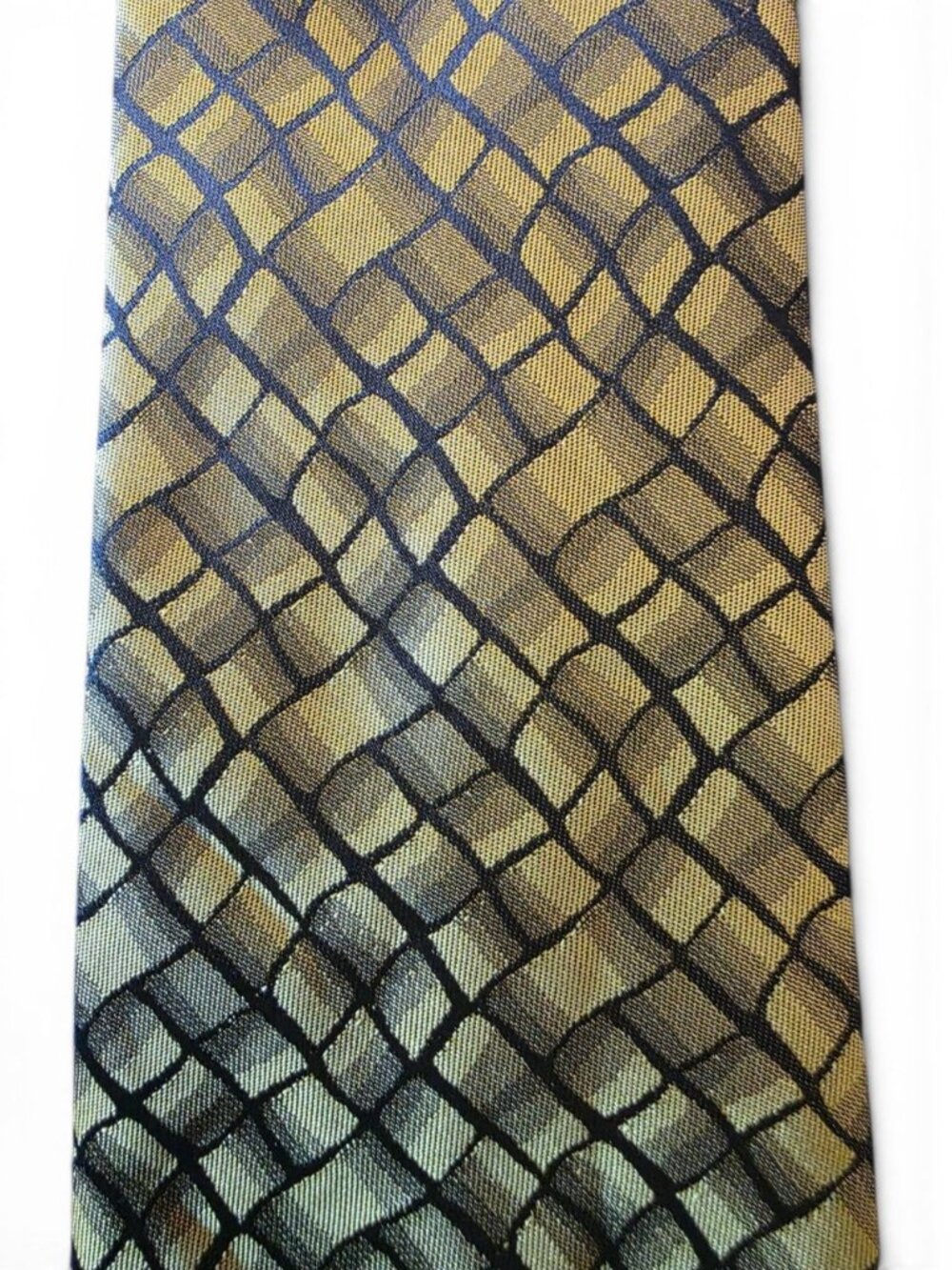 Thai Land Handmade 100% Silk Tie Gold Yellow Black Geometric Woven Necktie 57" - Picture 4 of 10